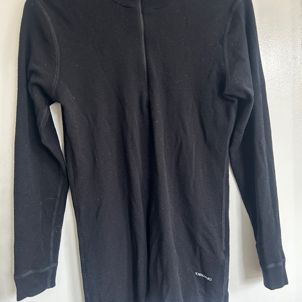 Dilling(German) Unisex Merino Wool Black Long-Sleeve Thermal Tee, size 42 EU